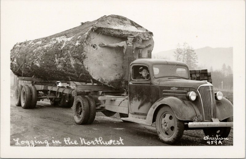 Logging in the Northwest Loggers Truck PNW Unused Christian RPPC Postcard F86