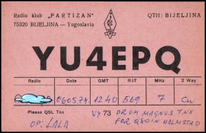 QSL Radio Card call sign YU4EPQ from Yugoslavia 1974