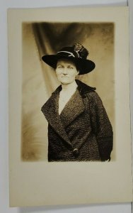 RPPC Woman Posing in her Lovely Hat & Coat c1907 Real Photo Postcard M17
