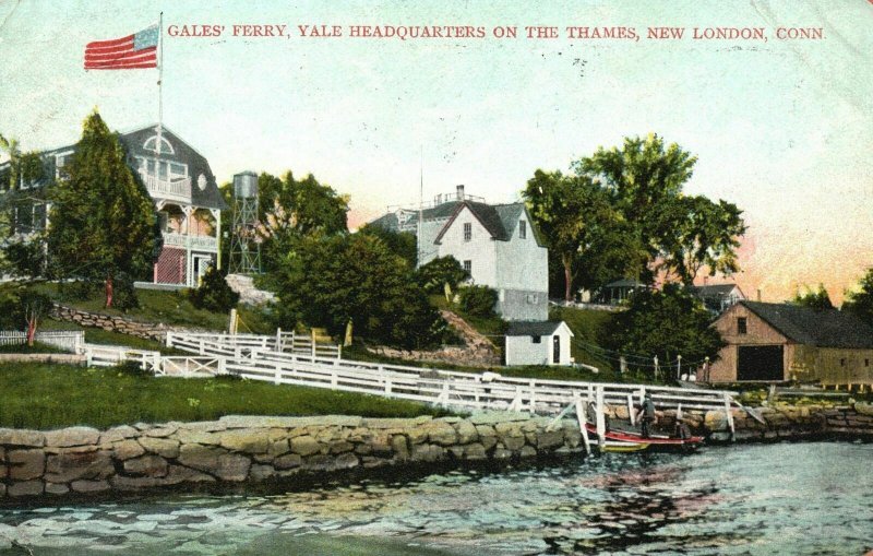 Vintage Postcard 1908 Gale's Ferry Yale Headquarters on the Thames New