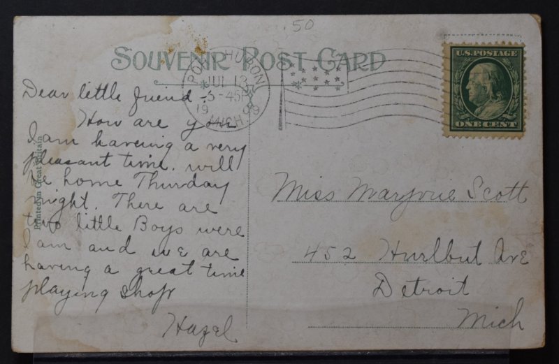 Port Huron, MI - Point Gratiot Light House - 1909 Flag Cancel