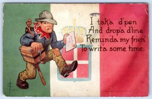 1912 ORGAN GRINDER MONKEY ITALY FLAG ARTIST SIGNED ANTIQUE POSTCARD
