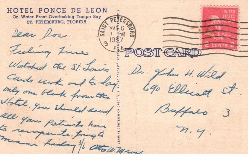 Vintage Postcard 1957 Ponce De Leon Hotel Central Avenue St. Petersburg Florida