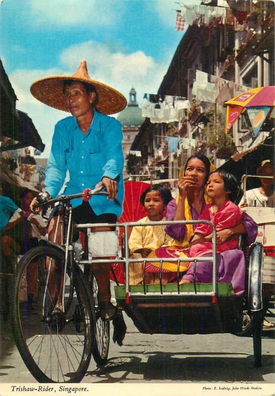 Singapore trishaw rider postcard