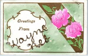 WAYNE, NE Nebraska    Embossed  Greetings from  WAYNE FLOWERS  c1910s  Postcard