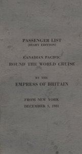 Empress Of Britain Canadian Pacific Passenger Ship List 1931 Book -let