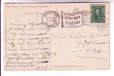 Trinity Church,  Boston Massachusetts, Mason Bros, Used 1907 Flag Cancel