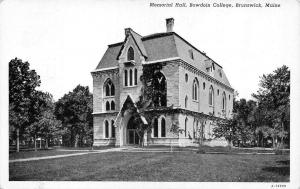 BRUNSWICK, ME Maine   BOWDOIN COLLEGE~Memorial Hall   Curteich B&W Postcard
