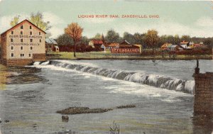 J35/ Zanesville Ohio Postcard c1910 Licking River Dam Hook Bros Mill 241