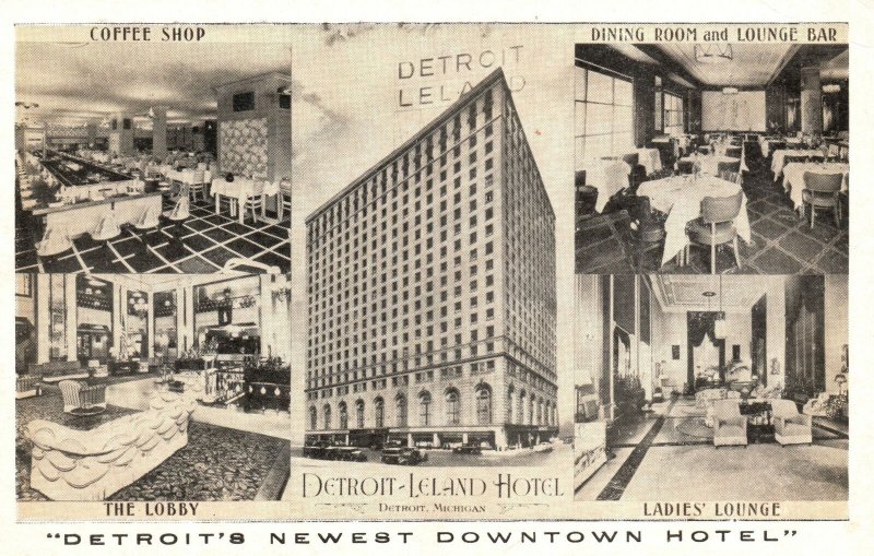 Vintage Postcard 1920's Detroit's Newest Downtown Hotel Lobby Ladies' Lounge MI
