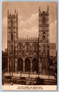 Notre Dame Church, Place d'Armes, Montreal, Quebec, Vintage Sepia Postcard