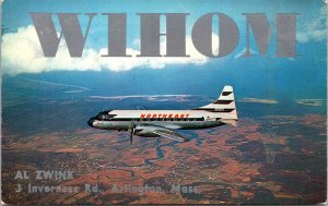 QSL Advertising Postcard MA Arlington Northeast Airlines W1H0M AL ZWINK 1965 V51