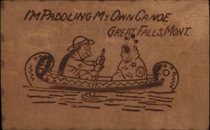 Great Falls Montana MT Real Leather American Indian Canoe c1910 Postcard