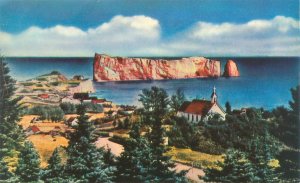 Perce PQ Canada Perce Rock from the SW foot of Mt Ste Anne Chrome Postcard