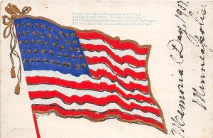 F58/ Patriotic Postcard c1910 Flag Gold Stars Glitter Home of Brave 3