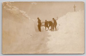 RPPC Maine Men Shoveling Snow Typical Winter in ME Postcard H26