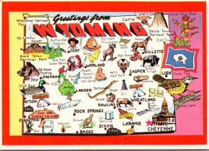 Wyoming Greetings With Map State Flag Bird Flower and More