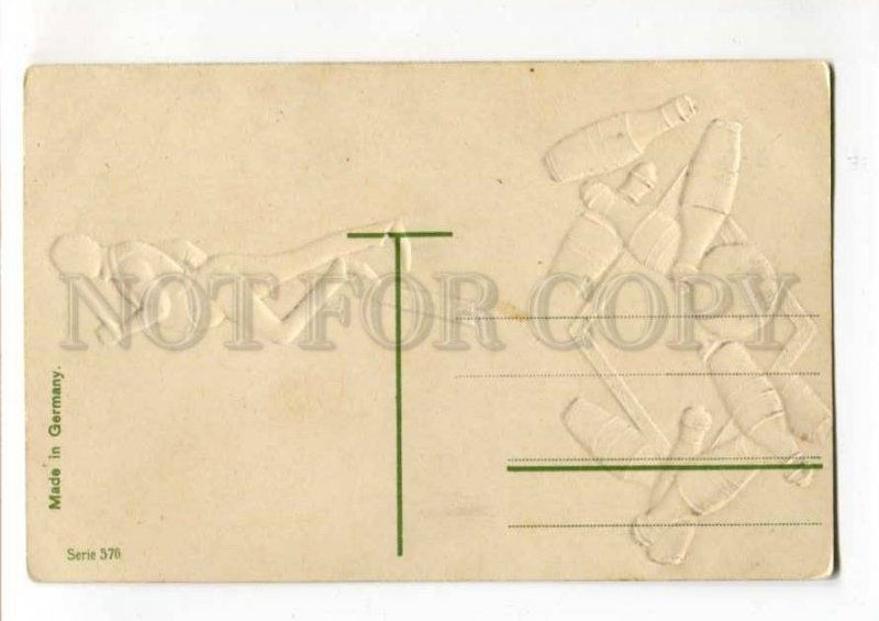 288607 Sport BOWLING Comic Gentleman Vintage EMBOSSED postcard