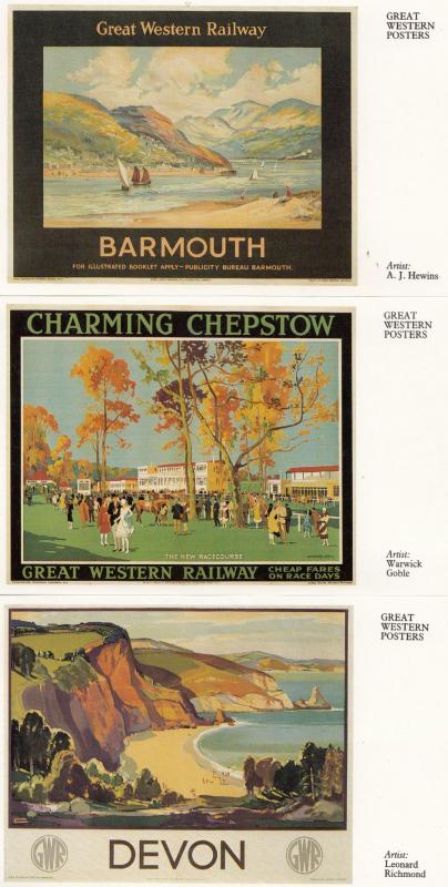 Great Western Railway Chepstow Horse Racing 3x Poster Advertising Postcard s