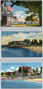 3 Postcards BAR HARBOR, Maine ME ~ Entrance HOTEL BAR HARBOR Beach c1940s Linen