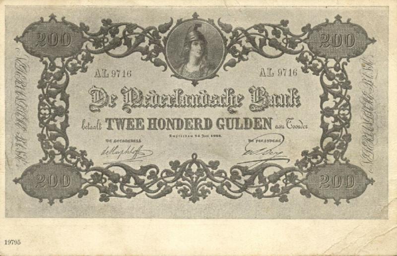 netherlands, Money Postcard, Two Hundred Dutch Guilders, BANKNOTES (1899)