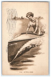 1909 Pretty Woman Rising Boat Merry Widow At Full Speed South Bend IN Postcard