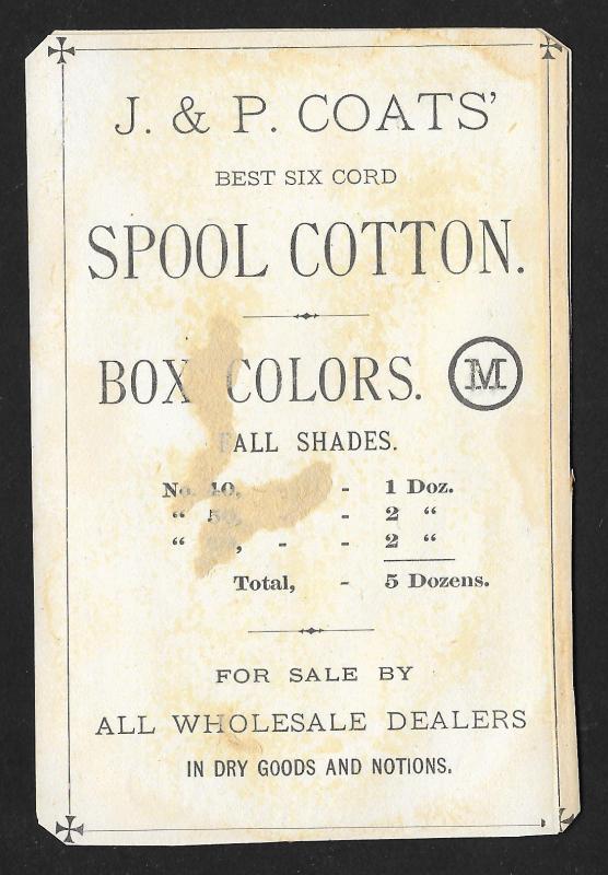 VICTORIAN TRADE CARD Coats Colored Thread Black Woman Cotton