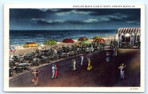 VIRGINIA BEACH, VA Virginia ~ CAVALIER BEACH CLUB at NIGHT c1930s Linen Postcard