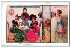 c1910's Womans Club Coffee Little Boy Telephone I Want My Mama Ullman Postcard 