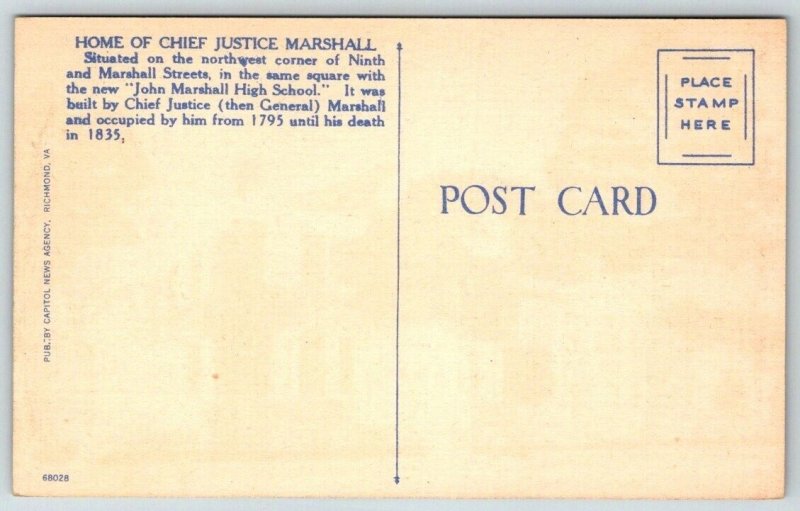 Chief Justice Marshall and High School  Richmond  Virginia  Postcard