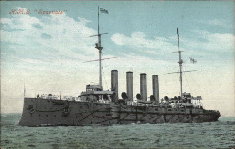 British Navy Battleship HMS H.M.S. Spartiate c1910 Postcard 