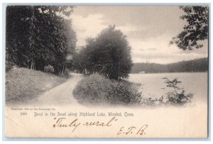 1905 Bend in Road Along Highland Lake Winsted Connecticut CT Antique Postcard 