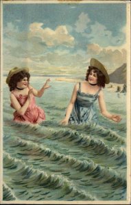 Bathing Beauty Women Playing in Surf PFB #6274 c1910 Postcard #1