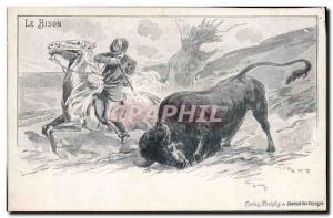 Old Postcard Bison Hunt