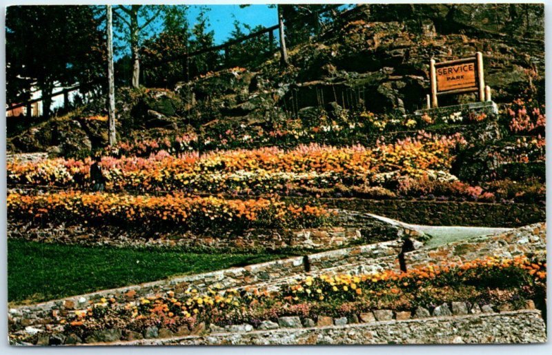 Display of beautiful summer flowers in Service Park - Prince Rupert, Canada 