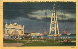 Norfolk Virginia Casino Boardwalk Night Ocean View Amusement Postcard 21-6293