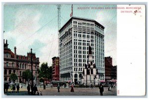 Majestic Building And Soldiers Monument Detroit Michigan MI Vintage Postcard 