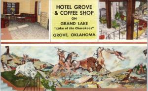 GROVE, OK Oklahoma  HOTEL GROVE & Coffee Shop  c1950s Linen Roadside   Postcard