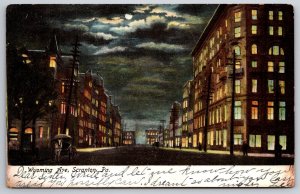 Wyoming Ave Street View Night Scranton Pennsylvania PA 1906 UDB Postcard D15
