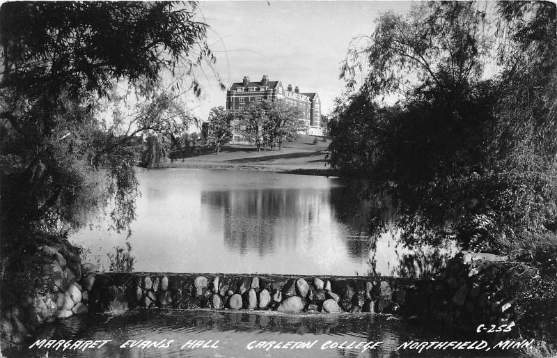 Northfield Minnesota~Carleton College~Margaret Evans Hall Across Pond~1940s RPPC