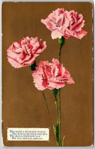 Pink Carnations, Gold Background, with Poem - Postcard