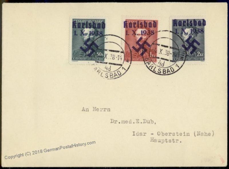 3rd Reich Sudetenland Karlsbad Mi 57-59 Fuegner Cover 56298