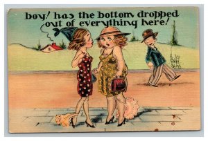 Vintage 1930's Comic Postcard Woman on Street Underwear Dropped - Risqué
