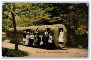 1916 Spruce Log Palmer Park Woodward Avenue Detroit Michigan MI Vintage Postcard