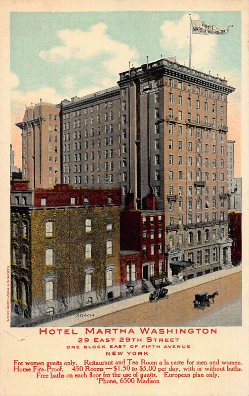 Hotel Martha Washington, 29 E. 29th St., New York City, Early Postcard, Unused 