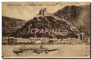 Old Postcard Gruss vom Rhein St. Goarshausen u burg kalz