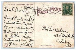 1908 Night Scene Pavilion Miller's Park Building Bloomington Illinois Postcard