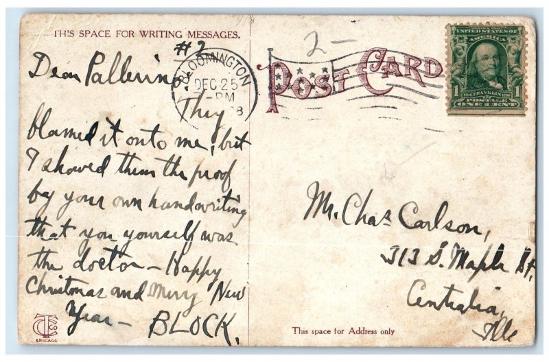 1908 Night Scene Pavilion Miller's Park Building Bloomington Illinois Postcard