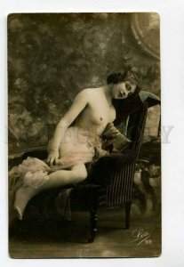 3054711 NUDE BELLE Woman on Chair Vintage PHOTO tinted LEO #69