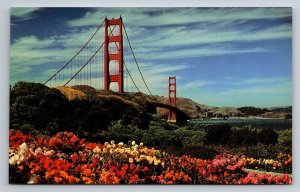 Flowers Golden Gate Bridge San Francisco California Vintage Unposted Postcard